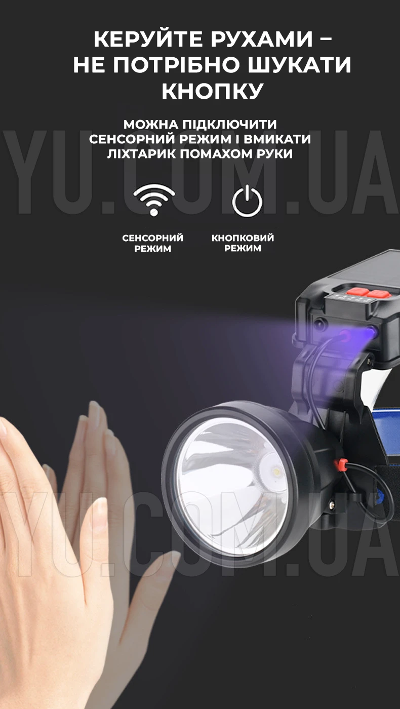 Ліхтар налобний Type-C Solar із сенсорним датчиком та сонячною панеллю Bailong LY-29C Ліхтар налобний Type-C Solar із сенсорним датчиком та сонячною панеллю Bailong LY-29C